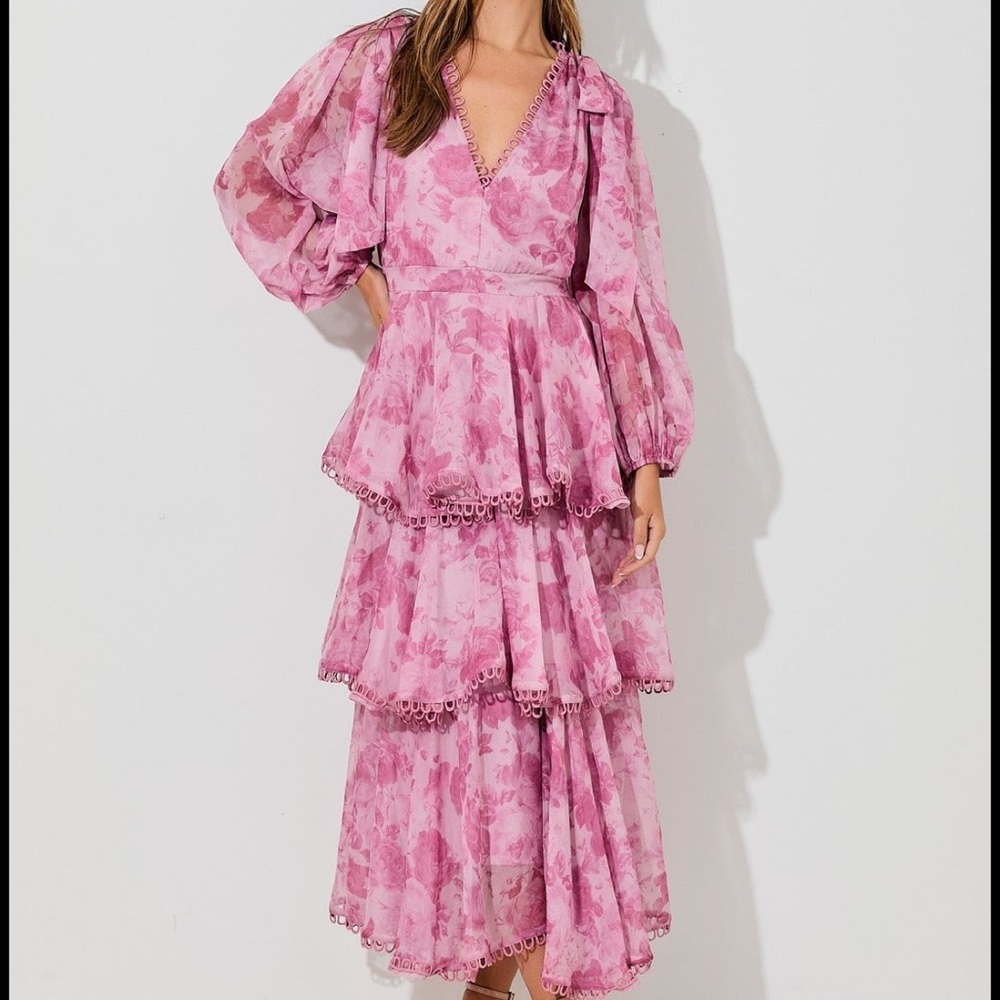 Elegant Pink Floral Layered Dress
